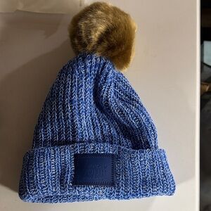 Blue Knit Beanie Detachable Pom